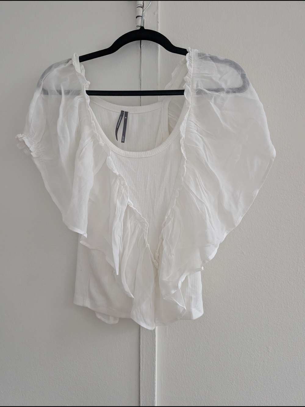 Anthropologie White Ruffled Sheer Camisole